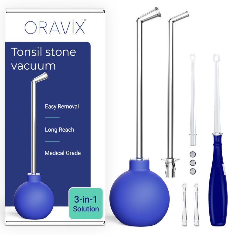 ORAVIX جهاز شفط حصوات اللوزتين أورافكس، مزيل حصوات اللوزتين بشفط، أداة كؤوس حصوات اللوزتين، أداة إزالة حصوات اللوزتين مع الشفط، جهاز شفط حصوات اللوزتين، مستخرج حصوات اللوزتين - مجموعة 3 في 1 - Image 1